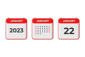 22. Januar Kalender-Design-Ikone. Kalenderplan 2023, Termin, wichtiges Datumskonzept vektor