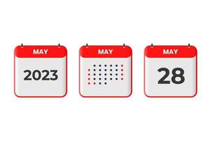 Maj 28 kalender design ikon. 2023 kalender schema, utnämning, Viktig datum begrepp vektor
