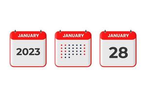 28. Januar Kalender-Design-Ikone. Kalenderplan 2023, Termin, wichtiges Datumskonzept vektor