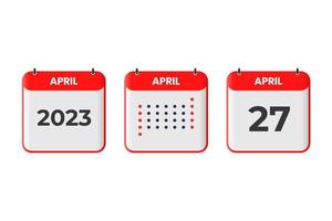 27. April Kalender-Design-Ikone. Kalenderplan 2023, Termin, wichtiges Datumskonzept vektor