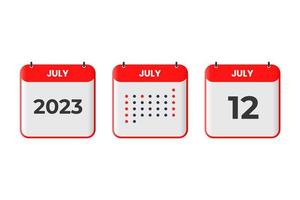 juli 12 kalender design ikon. 2023 kalender schema, utnämning, Viktig datum begrepp vektor