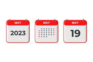 19. Mai Kalender-Design-Ikone. Kalenderplan 2023, Termin, wichtiges Datumskonzept vektor