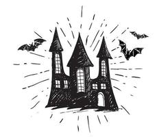 Halloween, altes Haus. handgezeichnete Abbildung. Vektor