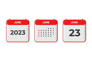 juni 23 kalender design ikon. 2023 kalender schema, utnämning, Viktig datum begrepp vektor