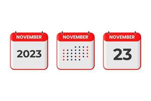 november 23 kalender design ikon. 2023 kalender schema, utnämning, Viktig datum begrepp vektor