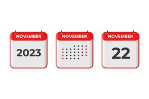 november 22 kalender design ikon. 2023 kalender schema, utnämning, Viktig datum begrepp vektor