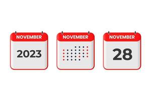 november 28 kalender design ikon. 2023 kalender schema, utnämning, Viktig datum begrepp vektor