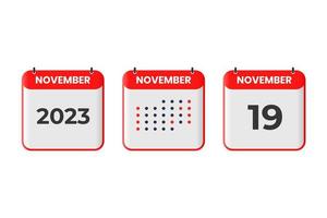 november 19 kalender design ikon. 2023 kalender schema, utnämning, Viktig datum begrepp vektor