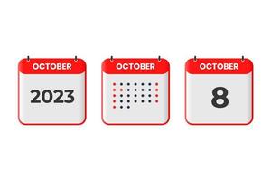 8. Oktober Kalender-Design-Ikone. Kalenderplan 2023, Termin, wichtiges Datumskonzept vektor