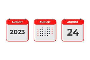 24. August Kalender-Design-Ikone. Kalenderplan 2023, Termin, wichtiges Datumskonzept vektor