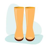 Herbstregen Gummistiefel. isoliertes gelbes Paar Stiefel auf weißem Hintergrund. Herbst, nasses und gemütliches Wetter. illustration für gartenarbeit, herbstdesign, karten, scrapbooking, präsentation oder textil. vektor