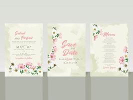 elegant vit och rosa blommor bröllop inbjudan kort vektor