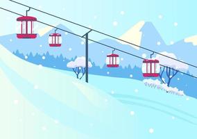 vektor illustration av berg backe landskap med linbana i platt stil. snöig bergen med hiss.
