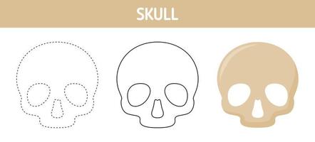 Arbeitsblatt zum Nachzeichnen und Ausmalen von Schädeln für Kinder vektor