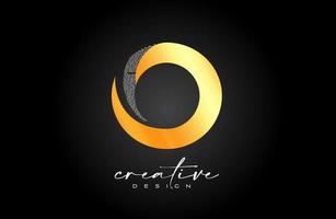 goldenes o-buchstabe-logo-design mit kreativem buchstabe o aus schwarzem text-texturvektor vektor
