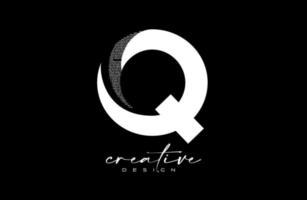 weißes q-Buchstaben-Logo-Design mit kreativem Buchstaben q aus schwarzem Textschrift-Texturvektor vektor