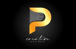 goldenes p-buchstabe-logo-design mit kreativem buchstaben p aus schwarzem text-texturvektor vektor