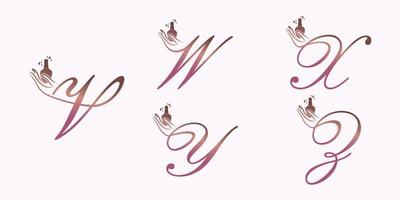 Satz von Buchstaben-Schriftart-Logo-Design-Vektor mit Nagellack-Schönheitssymbol vektor