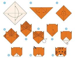 Tiger-Origami-Schema-Tutorial, bewegliches Modell. Origami für Kinder. Schritt für Schritt, wie man einen niedlichen Origami-Tiger macht. Vektor-Illustration. vektor