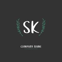 sk Anfangshandschrift und Signatur-Logo-Design mit Kreis. schönes design handgeschriebenes logo für mode, team, hochzeit, luxuslogo. vektor