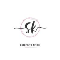 sk Anfangshandschrift und Signatur-Logo-Design mit Kreis. schönes design handgeschriebenes logo für mode, team, hochzeit, luxuslogo. vektor