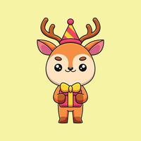 süßer geburtstag hirsch cartoon maskottchen gekritzel kunst hand gezeichnet konzept vektor kawaii symbol illustration