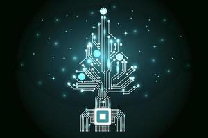 jul träd från digital elektronisk krets. abstrakt grön belysning moderkort mikrochip. vektor illustration