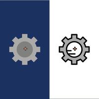 Zahnradeinstellung Labor Chemie Symbole flach und Linie gefüllt Icon Set Vektor blauen Hintergrund
