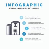 Krankenhaus medizinische Gebäude Pflegelinie Symbol mit 5 Schritten Präsentation Infografiken Hintergrund vektor