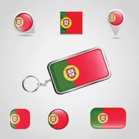 Portugal-Landesflagge auf Schlüsselanhänger und Kartenstift unterschiedlicher Art vektor