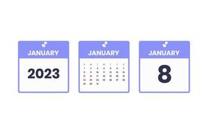 Januar Kalenderdesign. 8. januar 2023 kalendersymbol für zeitplan, termin, wichtiges datumskonzept vektor
