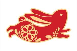 jahr des kaninchens 2023, chinesisches neujahr chinesisches tierkreiskonzept, rotes kaninchen laufendes papierschnittmuster vektor
