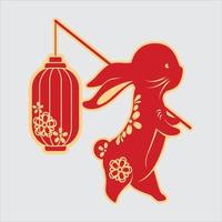 Lycklig kinesisk ny år 2023 år av de kanin zodiaken tecken. orientalisk kanin skära ut av röd papper. traditionell asiatisk hantverk och konst. lunar ny år Semester. vektor