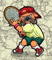 niedlicher mopshund, der tennisillustration spielt vektor