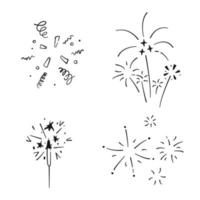 Set aus einfachen Doodle-Konfetti, Wunderkerzen und Feuerwerk. sammlung von handgezeichneten elementen urlaub. Vektor-Illustration vektor