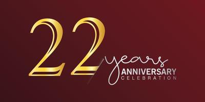 22-jähriges Jubiläum Logo Nummer Goldfarbe mit rotem Hintergrund. vektorjubiläum für feier, einladungskarte und grußkarte vektor