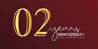 02:a årsdag firande logotyp siffra guld Färg med röd Färg bakgrund. vektor årsdag för firande, inbjudan kort, och hälsning kort