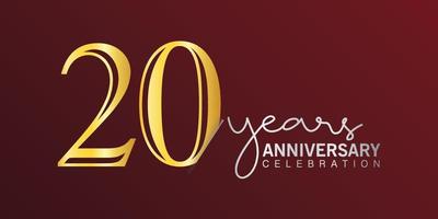 20-jähriges Jubiläum Logo Nummer Goldfarbe mit rotem Hintergrund. vektorjubiläum für feier, einladungskarte und grußkarte