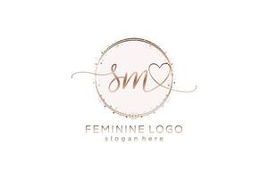 första sm handstil logotyp med cirkel mall vektor logotyp av första bröllop, mode, blommig och botanisk med kreativ mall.