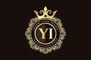 yi första brev guld calligraphic feminin blommig hand dragen heraldisk monogram antik årgång stil lyx logotyp design premie vektor