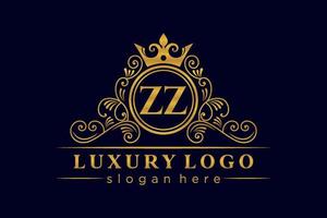 zz anfangsbuchstabe gold kalligrafisch feminin floral handgezeichnet heraldisch monogramm antik vintage stil luxus logo design premium vektor
