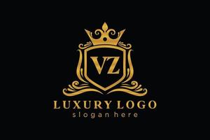 Royal Luxury Logo-Vorlage mit anfänglichem vz-Buchstaben in Vektorgrafiken für Restaurant, Lizenzgebühren, Boutique, Café, Hotel, Heraldik, Schmuck, Mode und andere Vektorillustrationen. vektor