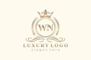 första wn brev kunglig lyx logotyp mall i vektor konst för restaurang, kungligheter, boutique, Kafé, hotell, heraldisk, Smycken, mode och Övrig vektor illustration.