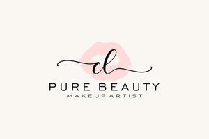 vorgefertigtes Logo-Design mit anfänglichen cl-Aquarelllippen, Logo für Make-up-Künstler-Business-Branding, errötendes Beauty-Boutique-Logo-Design, Kalligrafie-Logo mit kreativer Vorlage. vektor