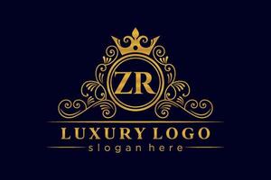 zr anfangsbuchstabe gold kalligraphisch feminin floral handgezeichnet heraldisch monogramm antik vintage stil luxus logo design premium vektor