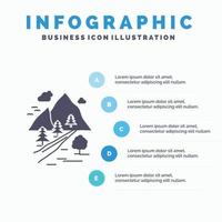 rocks. träd. kulle. berg. natur infographics mall för hemsida och presentation. glyf grå ikon med blå infographic stil vektor illustration.