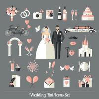 Hochzeitssymbole setzen Tamplate-Design für die Einladung. vektor