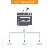 der Betrug. Internet. Anmeldung. Passwort. Diebstahl Business Flow Chart Design mit 3 Schritten. Glyphensymbol für Präsentationshintergrundvorlage Platz für Text. vektor