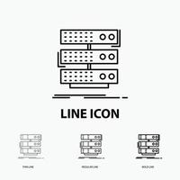 Server. Lagerung. Gestell. Datenbank. Datensymbol in dünn. regelmäßiger und fetter Linienstil. Vektor-Illustration vektor