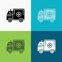 Ambulanz. LKW. medizinisch. Hilfe. van-Symbol über verschiedenen Hintergrund. Design im Glyphen-Stil. entwickelt für Web und App. eps 10-Vektorillustration